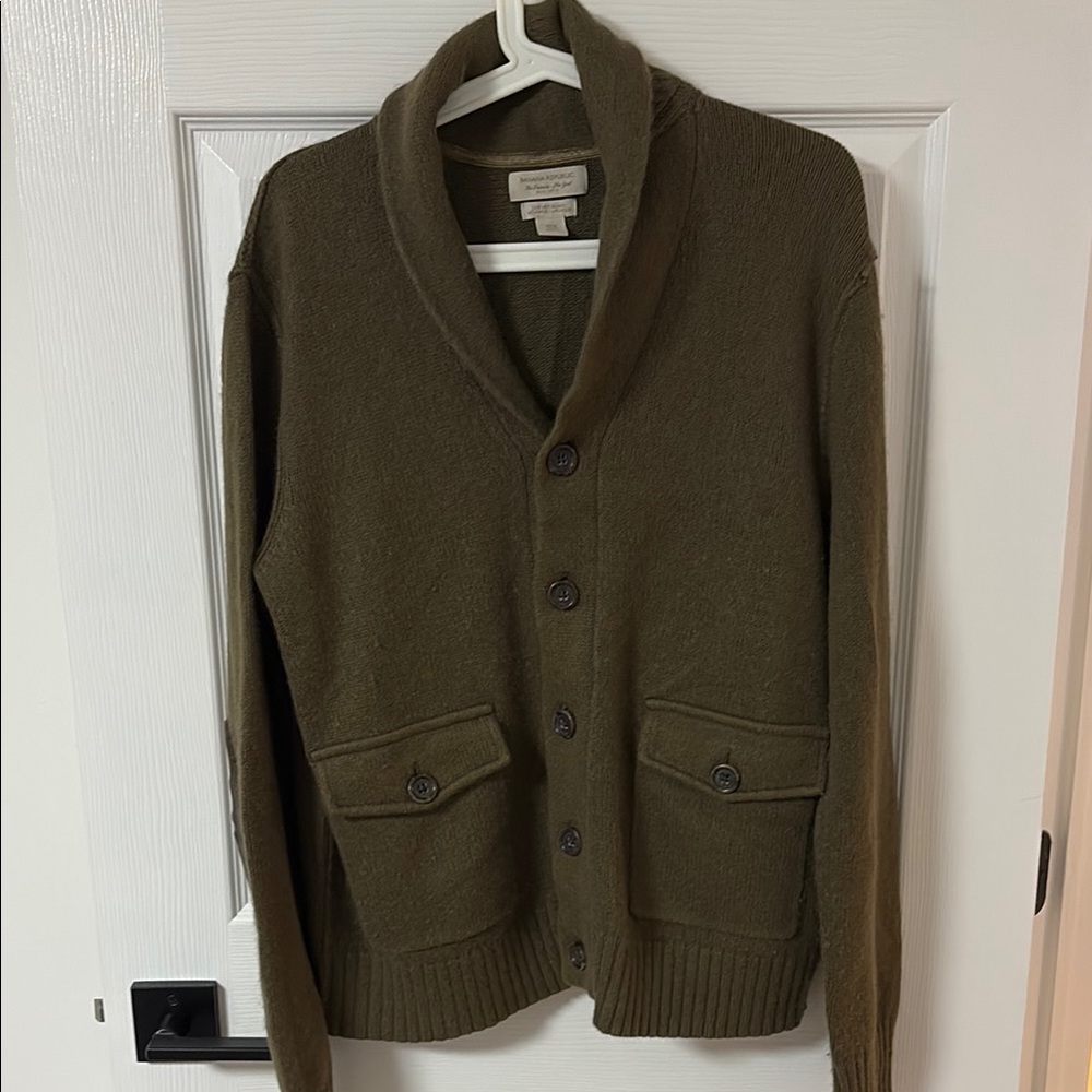Men's Banana Republic Green Angora Cotton Blend Cardigan Sweater